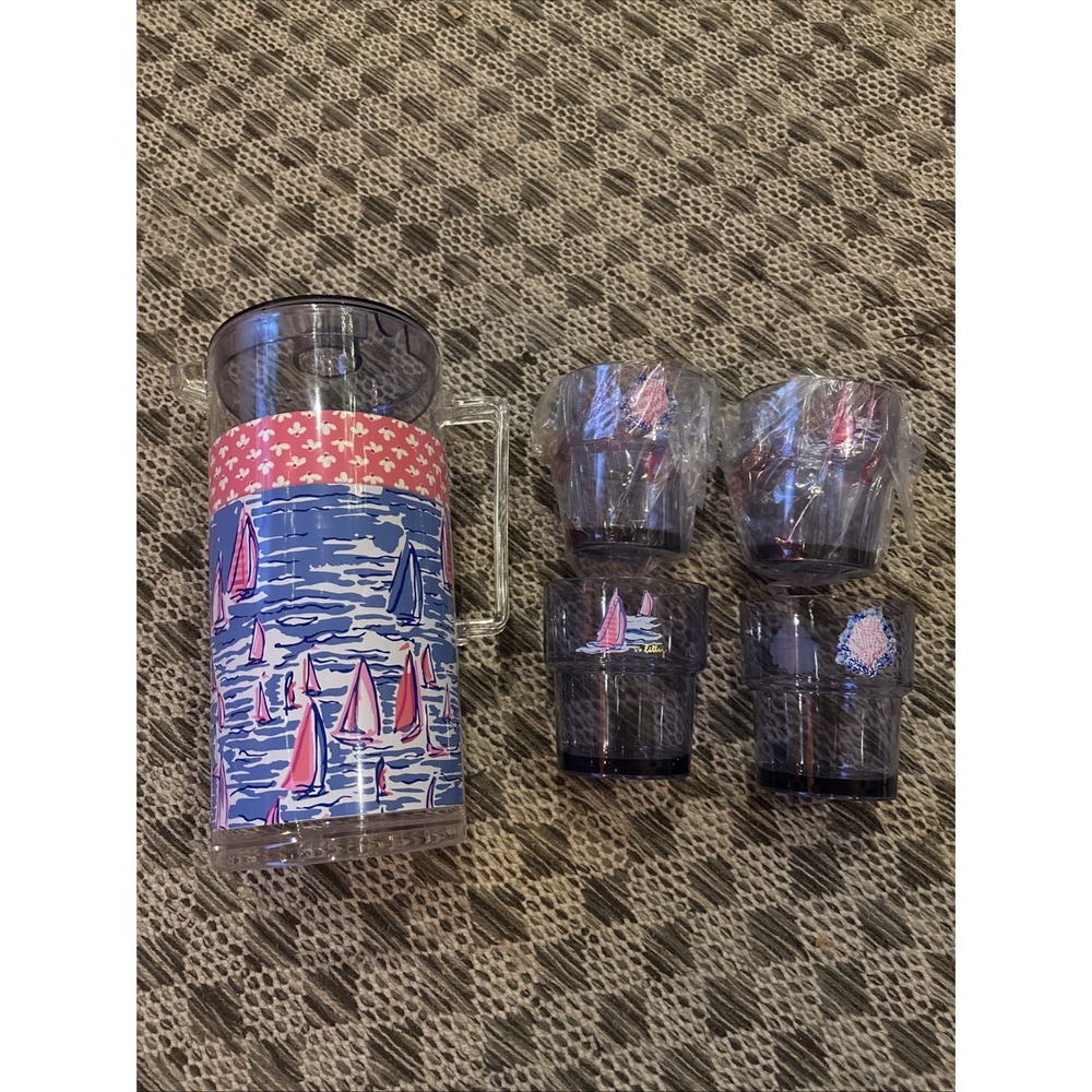 Lilly Pulitzer BOATYLICIOUS SWAY WITH ME 96 oz Pitcher w/ 4- 15 oz Cups NWT